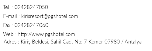 Pgs Hotels Kiri Resort telefon numaralar, faks, e-mail, posta adresi ve iletiim bilgileri